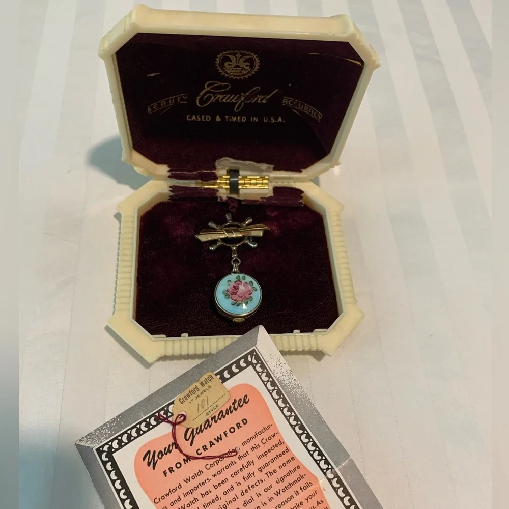 Vintage Crawford Lapel Pin 17 Jewels Watch (Working)